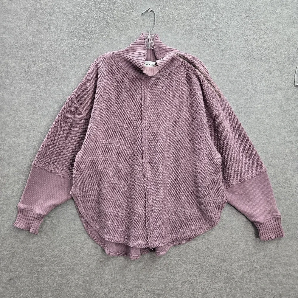 We The Free‎ Women Sweater S Mauve Zipper Raw Hem Slouchy Oversized